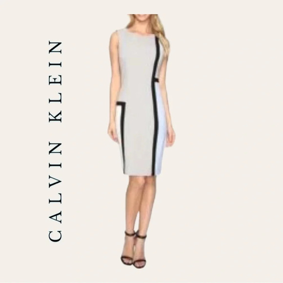 1125. CALVIN KLEIN PENCIL DRESS COLOR BLOCK‎ PATTERN SIZE 2P GRAY,BLUE,GREEN - Picture 1 of 10